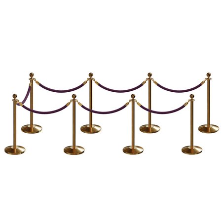 MONTOUR LINE Stanchion Post and Rope Kit Sat.Brass, 8 Ball Top7 Purple Rope C-Kit-8-SB-BA-7-PVR-PE-PB